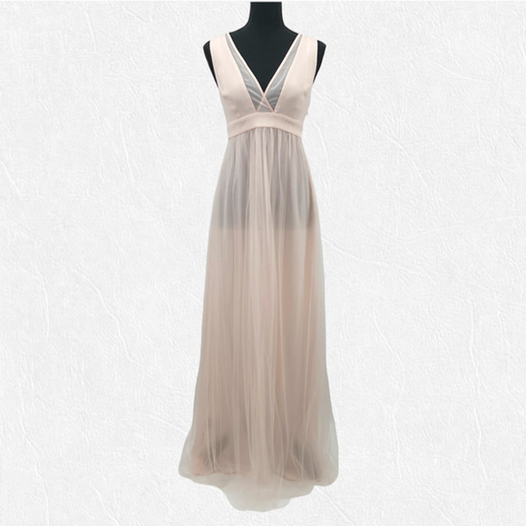 BCBGeneration Pink V Neck Sleeveless Cross Back Tulle Dress Size 2 Prom Gown - Picture 2 of 12